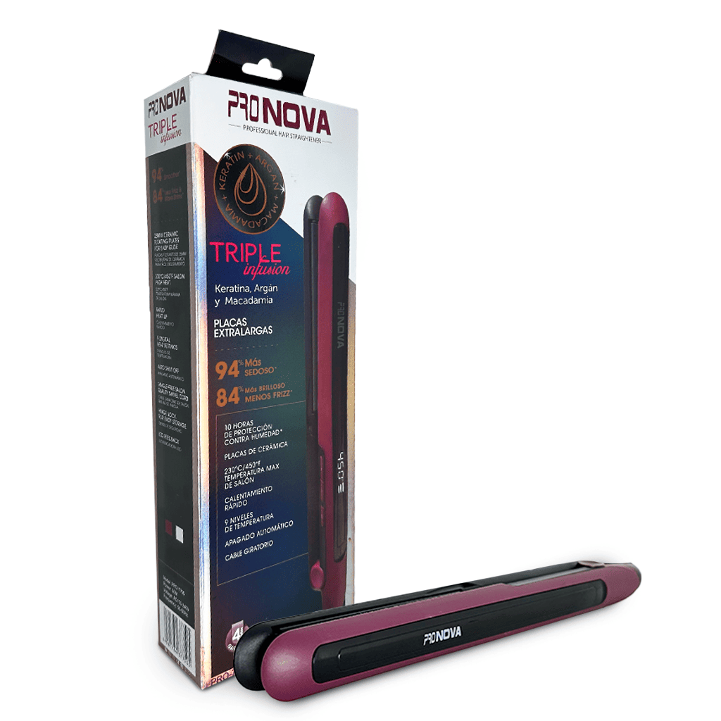 Plancha Profesional Pronova PRO-7750 Triple Infusión – Keratina, Argán y Macadamia con Placas Extralargas